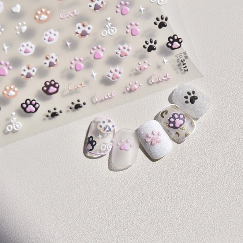 Nagelklistermärken med katttassar, söta nagelklistermärken med katttassar, söta nagelklistermärken med katttassar, nagelklistermärken med kattklor, självhäftande nagelklistermärken, gör-det-själv-naglar bild 5