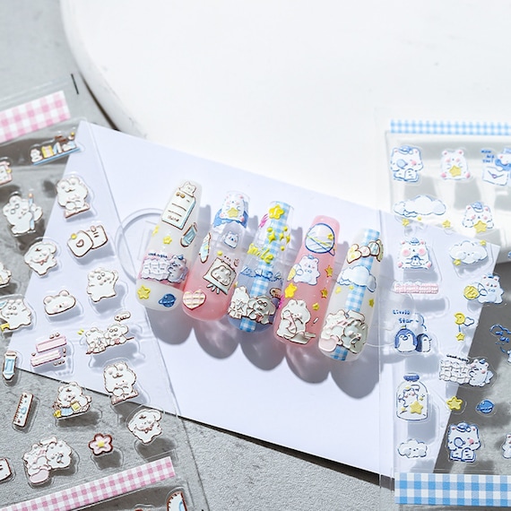 Cute Nail Stickers, Nail Decals Art, Rabbit Nail Stickers, Bear Nail Stickers, Kawii Nail Decals, 3D Nails, 5D Nails, DIY Nails