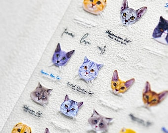Set kattenemoji-nagelstickers - expressieve kattengezichten voor je nagels - 3D-nagelstickers