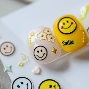 Smiling Face Nail Stickers, Smiling Face Nail Decals, Nail Designer Art