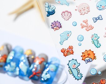 Ocean World  Nail Stickers, Sea World Nail Decals, Kawaii Nail Decals, Cute Nail Stickers, Manicure Stickers, DIY Nails
