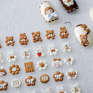 Cute Bear Nail Stickers, Kawaii Rabbit Nail Stickers, Cute Nail Decal, Kawaii Nail Decals, DIY Nails