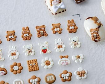Cute Bear Nail Stickers, Kawaii Rabbit Nail Stickers, Cute Nail Decal, Kawaii Nail Decals, DIY Nails