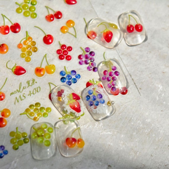 Fruit Nail Stickers, Fruit Nail Decals, Jelly-Style Nail Stickers, 3D Nail Stickers, Fruit Nail Charms, Nail Art, Nail Supplies, DIY Nails