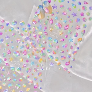 Colorful Shell Nail Stickers, Summer Nail Decals, Sea Shell Nail Art, Summer Nail Stickers, Summer Nail Design, 3D Nail Stickers