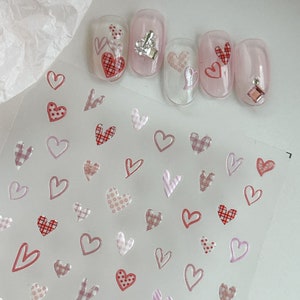 Heart Nail Stickers, Jelly Style Heart Nail Art, Heart Nail Decals, Kawaii Heart Nail Design, 3D Nail Stickers, DIY Nails