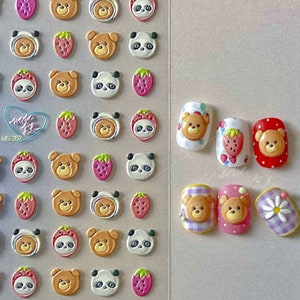 Bear Nail Stickers, Panada Nail Decals, Cute Animal Nail Decals, Kawaii Nail Stickers, Nail Decal Art, DIY Nails