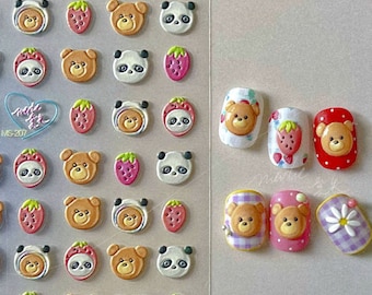 Bear Nail Stickers, Panada Nail Decals, Cute Animal Nail Decals, Kawaii Nail Stickers, Nail Decal Art, DIY Nails