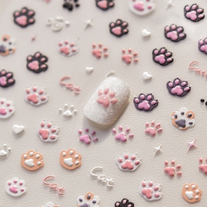 Cat Paw Nail Stickers, Cute Cat Paw Nail Decals, Cute Cat Nail Stickers, Cat Claw Nail Stickers, Self-Adhesive Nail Sticker, DIY Nails