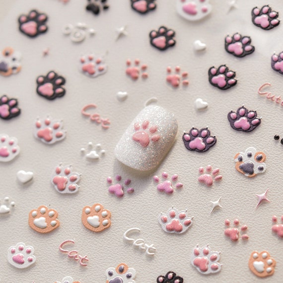 Cat Paw Nail Stickers, Cute Cat Paw Nail Decals, Cute Cat Nail Stickers, Cat Claw Nail Stickers, Self-Adhesive Nail Sticker, DIY Nails