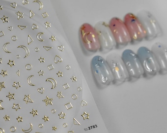 Gold Moon And Star Nail Stickers, Moon And Star Nail Decals, 3D Nail Stickers, Nail Decal Art, DIY Nails