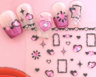Heart Nail Stickers, Heart Nail Decals, Gold/Silver Nail Stickers,Pink Heart Nails, Heart Nail Art, Heart Nail Design, DIY Nails