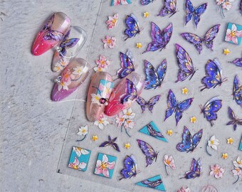 Pegatinas para uñas con mariposas y flores, calcomanías para uñas con mariposas, diseños elegantes para uñas con mariposas, pegatinas para uñas en 3D, uñas DIY