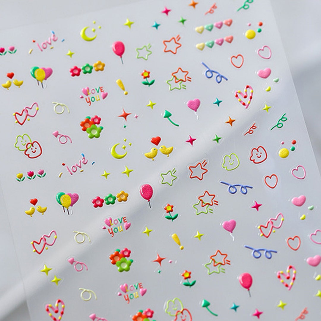 Cute Nail Stickers, Cute Nail Art, Kawaii Nail Decal, Star Nail Decals