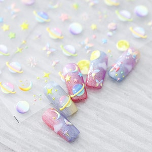 Planet Nail Stickers, Star Naiil Decals, Planet Nail Decals, 5D Embossed, DIY Nails