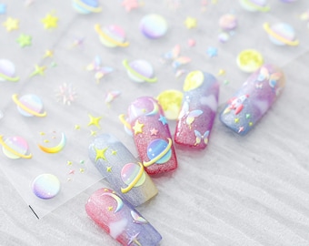 Planet Nail Stickers, Star Naiil Decals, Planet Nail Decals, 5D Embossed, DIY Nails