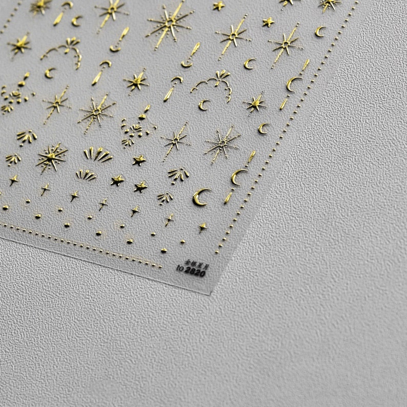 Gold Moon and Star Nail Stickers Gold Nail Decals Silver Etsy