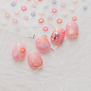 Pegatinas de flores para uñas, calcomanías artísticas para uñas, lindas pegatinas para uñas, pegatinas para uñas kawaii, relieve 5D, uñas DIY
