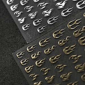 Flame Nail Stickers, 3D Fire Nail Stickers, Fire Nail Decals, Nail Decal art, Gold Nail Stickers, Silver Nail Stickers, DIY Nails