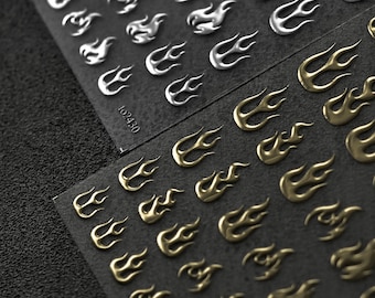 Flame Nail Stickers, 3D Fire Nail Stickers, Fire Nail Decals, Nail Decal art, Gold Nail Stickers, Silver Nail Stickers, DIY Nails