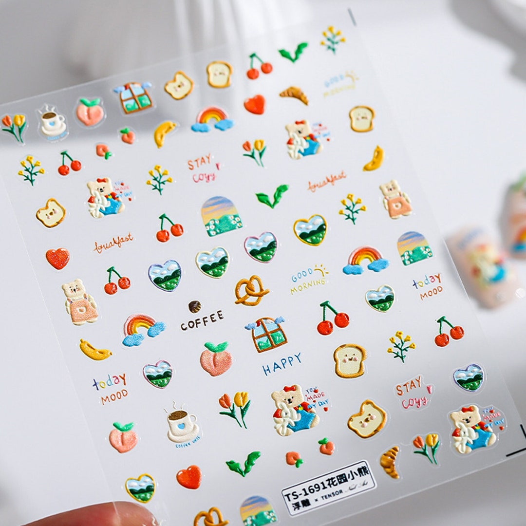 Kawaii Nail Stickers, Kawaii Nail Decals, Happy Garden Nails, Bear Nail ...