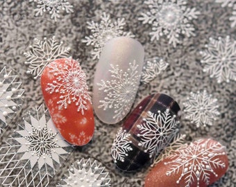 Snowflake Nail Stickers, Winter Nail Decals, Nail Design Art, DIY Nails, 5D Nails