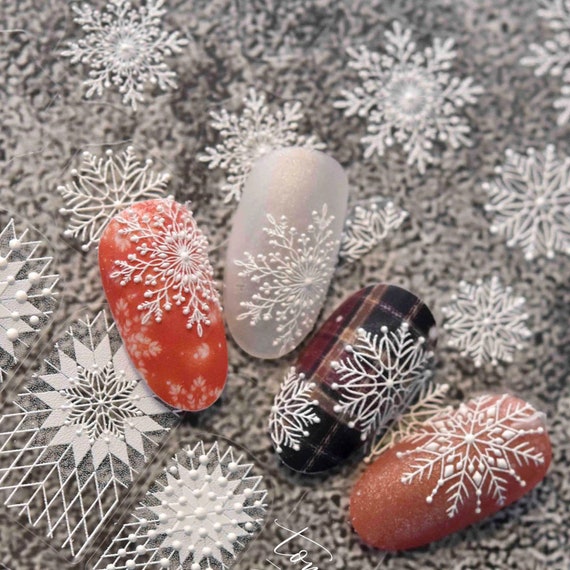 5D Embossed Christmas Decal Nail Stickers Xmas Snowflakes Nail Slider DIY  Art | eBay