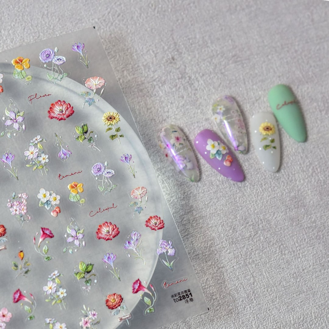 Flower Nail Stickers, Floral Nail Decals, Spring Flower Nail Sticker