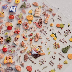 Autumn Nail Stickers, Fall Nail Stickers, Autumn Nail Decals, Pumpkin Nail Decal, Bakery Nail Decal, Nail Art, DIY Nails
