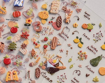 Autumn Nail Stickers, Fall Nail Stickers, Autumn Nail Decals, Pumpkin Nail Decal, Bakery Nail Decal, Nail Art, DIY Nails