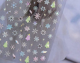 Christmas Tree And Snowflake Nail Stickers, Winter Nail Art Stickers, Winter Nail Decals, Christmas Manicure, DIY Nails, Snowflake Nails