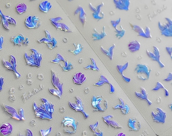 Mermaid Tail Nail Stickers, Fish Tail Nail Stickers, Nail Decals, Manicure Sticker, Ocean Nail Art, DIY Nails