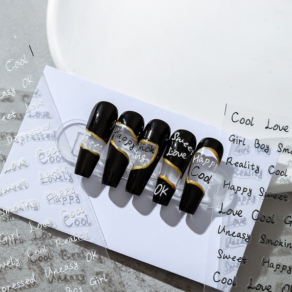 English Words Nail Sticker, Letters Nail Decals, Nail Art, DIY Nails, 3D Nails, 5D Nails