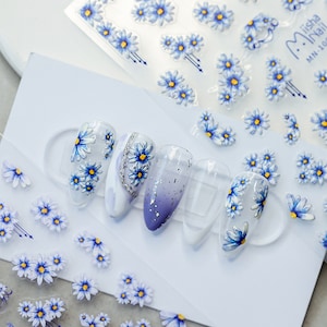 Flower Nail Decals, Dainty Flower Nail Stickers, Blue Flower Nail Stickers, 3D Nails, 5D Nails, DIY Nails