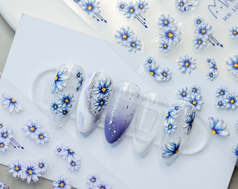 Bloem nagelstickers, sierlijke bloem nagelstickers, blauwe bloem nagelstickers, 3D-nagels, 5D-nagels, doe-het-zelfnagels