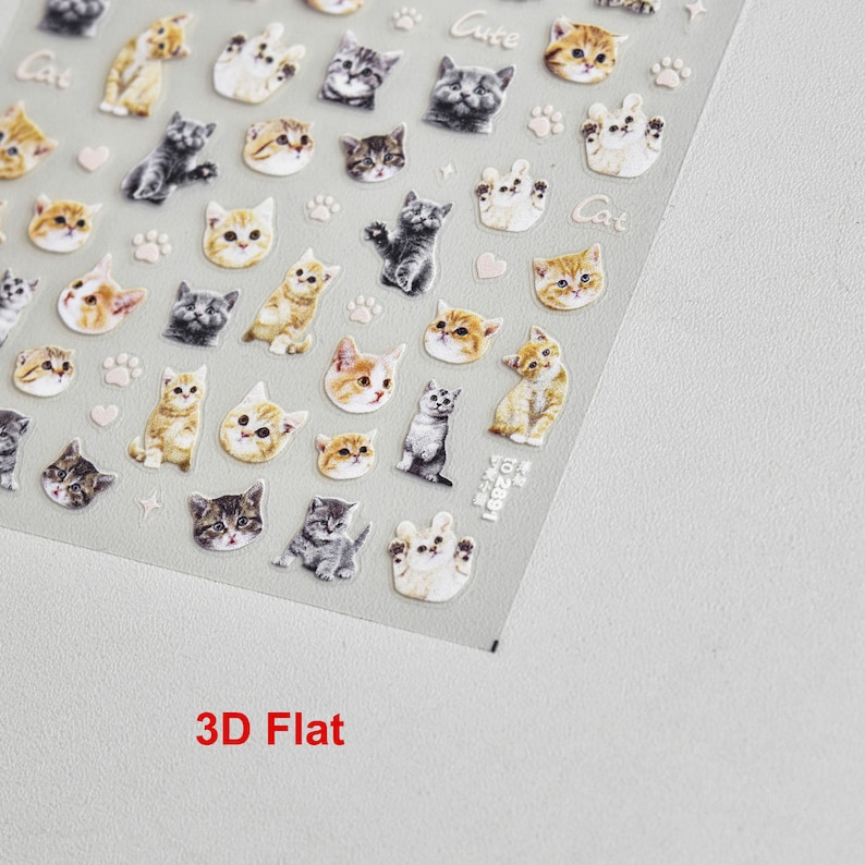 May include: A sheet of clear sticker paper with a variety of cute cat stickers. The stickers feature different colored cats with different expressions and poses. The stickers are perfect for adding a touch of whimsy to your planner, journal, or laptop.