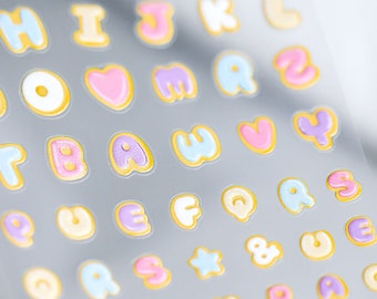 Alphabet Nail Stickers, Letter Nail Decals, Kawaii Nail Stickers, 5D nails, DIY Nails