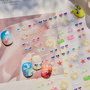 Summer Nail Stickers, Beach Nail Stickers, Sunglass Nail Decals, Summer Nail Art, Cute Summer Nails, Summer Manicure, DIY Nails