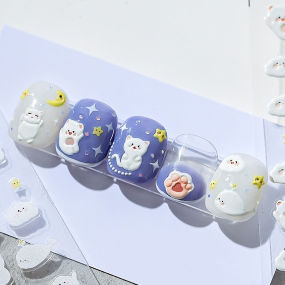 Kawaii Nail Stickers Cute Cat Nail Decals Nail Decal Art 3D | Etsy