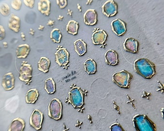 Pegatinas para uñas con sello dorado, calcomanías para uñas, pegatinas para uñas con relieve 5D, uñas DIY