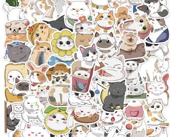 May include: A large collection of colorful cat stickers featuring various poses and expressions. The stickers are perfect for decorating journals, laptops, water bottles, and more.
