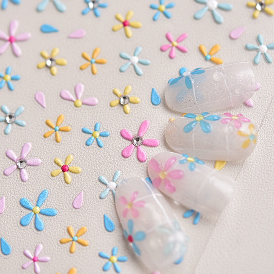 Color Flower Nail Stickers, Floral Nail Decals, Spring Nail Stickers ...