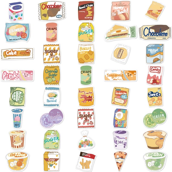 50pcs Kawaii Food Stickers for Kids Teens and Adults, Cute Snack Stickers  Decals for Journaling and Scrapbooking, Waterproof Vinyl Cartoon Stickers