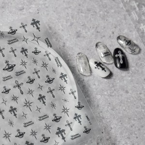 Cross And Star Nail Stickers, Cross Nail Decals, White And Black Cross Nail Stickers, Star Nail Decals, DIY Nails