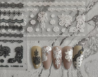 Flower Lace Pattern Nail Decals, Wedding Nail Decals, Wedding Nail Stickers, Lace Wraps, Nail Decal Art, DIY Nails