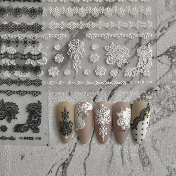 Flower Lace Pattern Nail Decals, Wedding Nail Decals, Wedding Nail Stickers, Lace Wraps, Nail Decal Art, DIY Nails