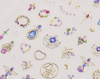 Pegatinas de uñas doradas, calcomanías de flores doradas, diseños de piedras preciosas doradas, manicura dorada, uñas DIY, pegatinas 3D, pegatinas de estrellas doradas