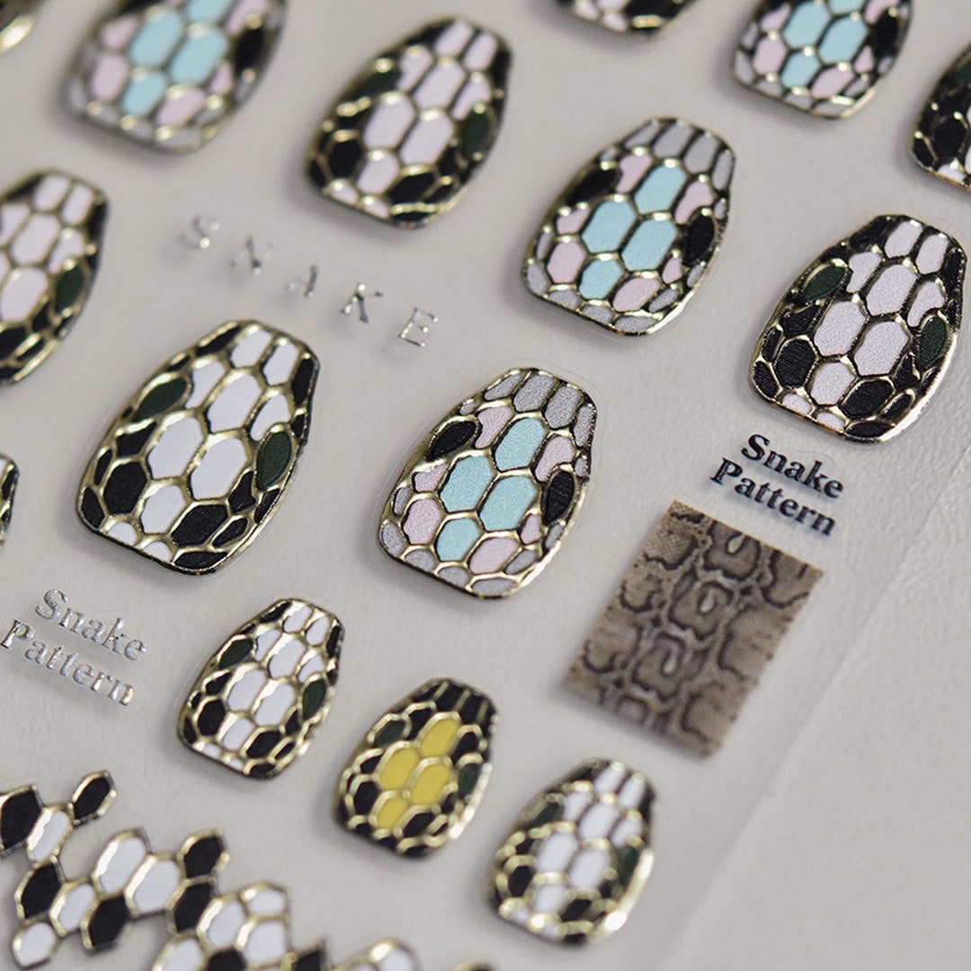 Snake Pattern Nail Stickers Snake Nail Decals Gold Nail Etsy