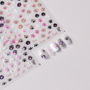 Nagelklistermärken med katttassar, söta nagelklistermärken med katttassar, söta nagelklistermärken med katttassar, nagelklistermärken med kattklor, självhäftande nagelklistermärken, gör-det-själv-naglar bild 3