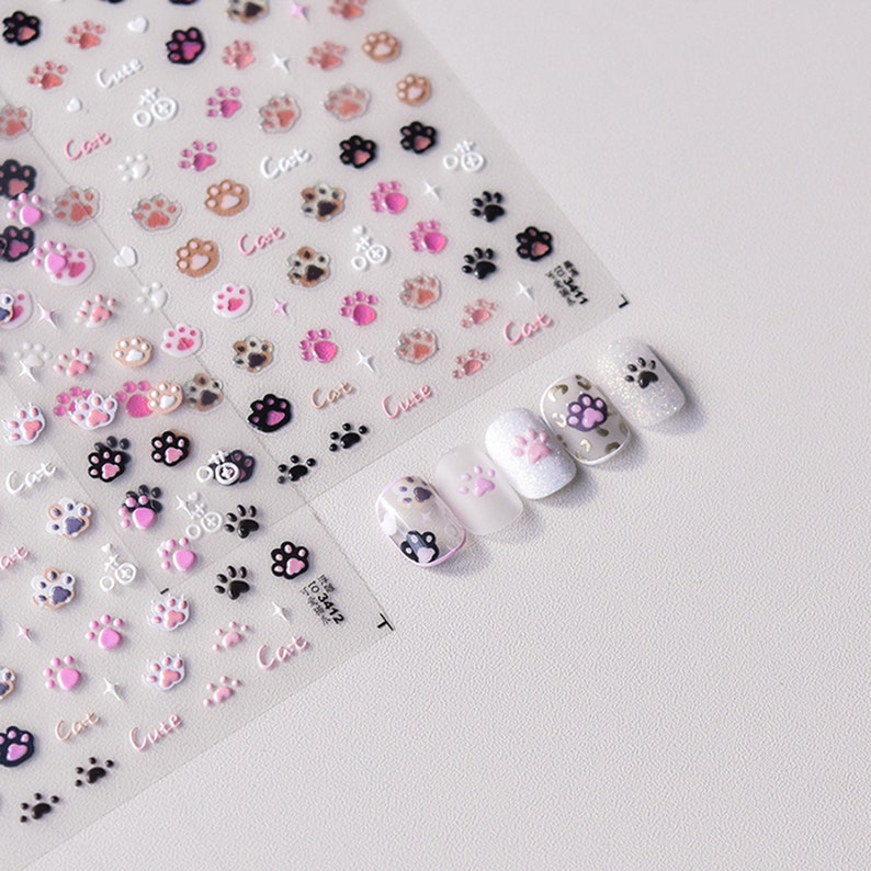Nagelklistermärken med katttassar, söta nagelklistermärken med katttassar, söta nagelklistermärken med katttassar, nagelklistermärken med kattklor, självhäftande nagelklistermärken, gör-det-själv-naglar bild 3